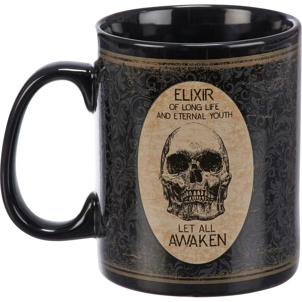 Elixir Of Long Life Eternal Youth Large Stoneware Skull Coffee Mug | Holds 20 o